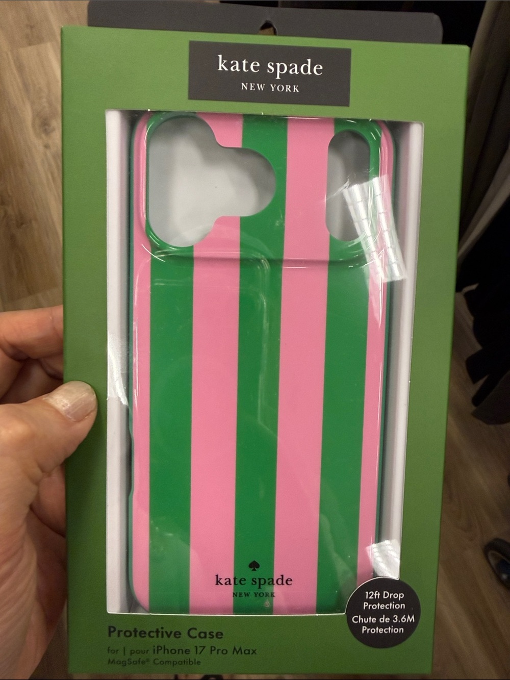 kate spade Pink and Green Vertical Stripe iPhone Case